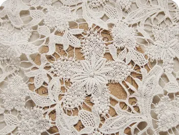 

Ivory Crocheted Lace Fabric Retro Style Embroidered Lace with Maple Flowers for Bridal Gown, 1 yard african lace fabric