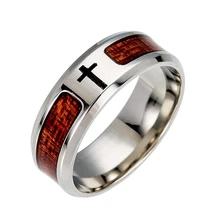 Деревянный с христианскими текстами из стали и титана, для мужчин, кольцо, кольцо из нержавеющей стали 8 мм широкий гравировкой Иисус