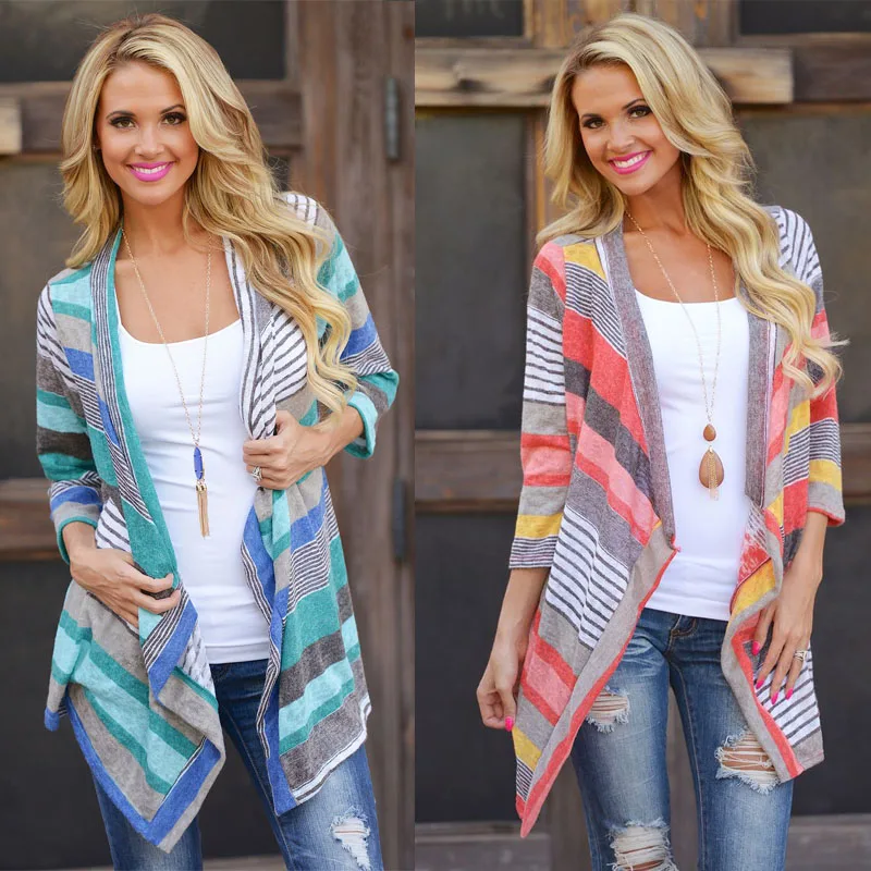 

Fashion 2018 Women Clothing Spring Shrug Open Stitch Sweater Three Quarter Casual Knitted Cardigan