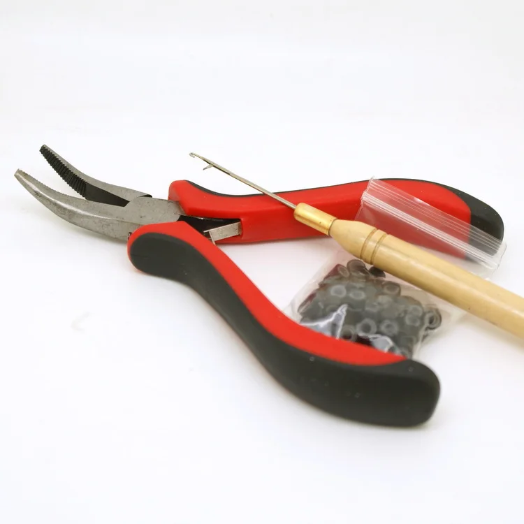 HOT! 1 bottle/200pcs Micro Links/Beads+1pcs Pulling Needle+1pc 3 holes plier Hair Extensions Tool kit