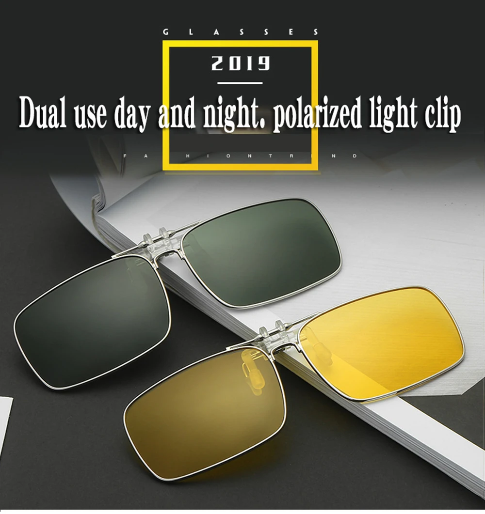 Flip Up Clip on Sunglasses Men Polarized Yellow Lens Night Vision Women Car Driving Gogglesanti Male Myopic Clips Eyeglasses