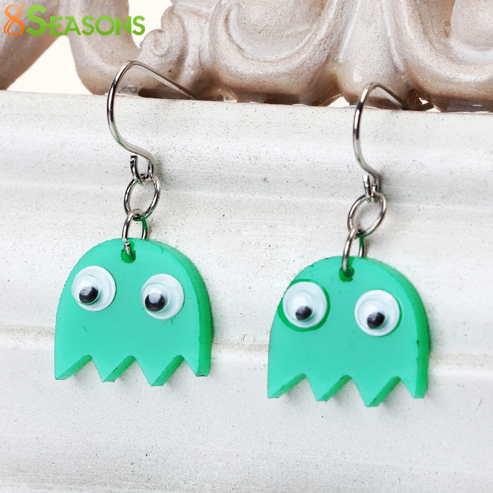 

8SEASONS Acrylic Drop Earrings Fashion Women Gold Color Iron Hook Green Monster Earrings 30mm(1 1/8") x 14mm( 4/8"), 1 Pair