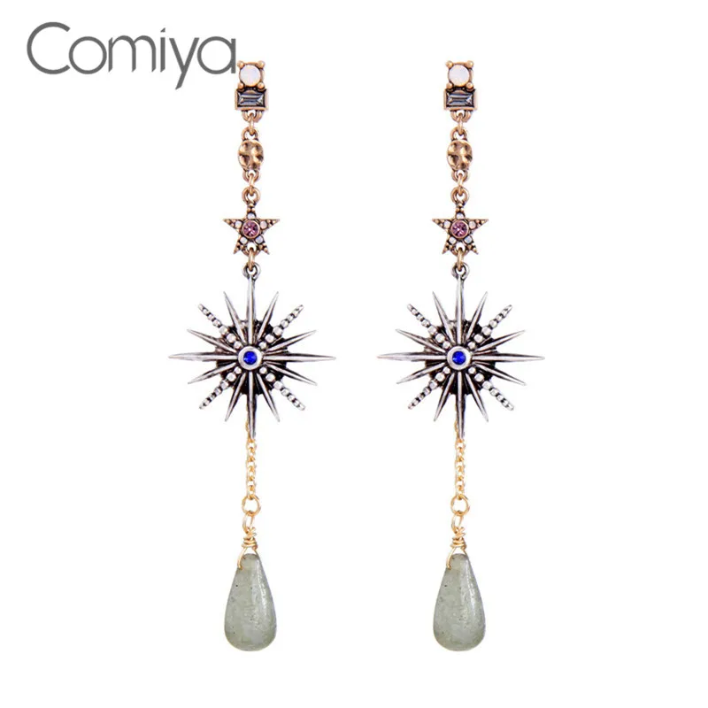 

Comiya Brand Earrings For Women Star Pattern Long Zinc Alloy Boucle D'Oreille Stone Crystal Mosaic Charms Water Drop Earring