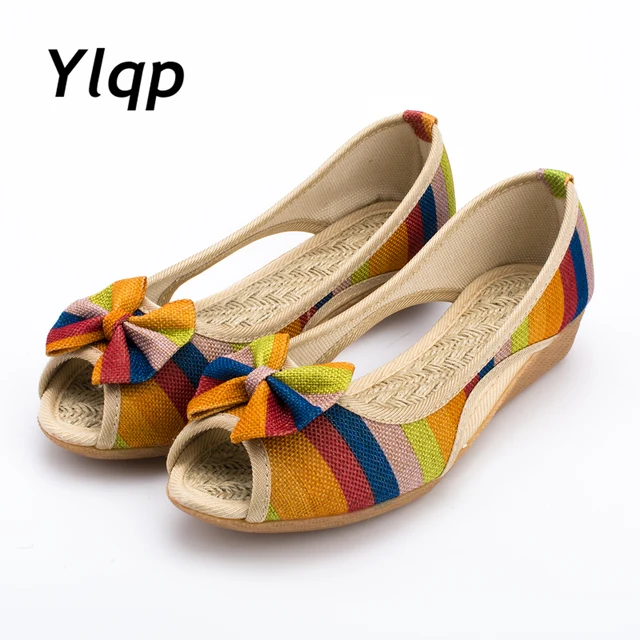 2018 New High Quality Adult Women Sandals Casual Canvas Cloth Lady Toe Slip on Women Shoes High Heel 3 Colors Optional