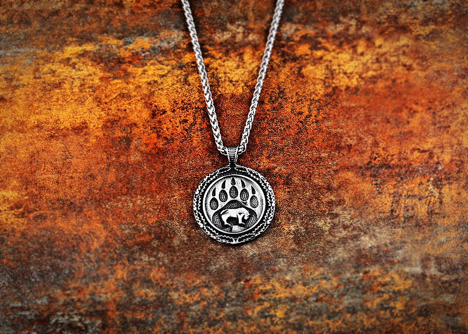 Байер 316L нержавеющая сталь Скандинавское ожерелье с кулоном викинга медведь лапа и голова амулет символ Одина оригинальное животное ювелирные изделия LP371