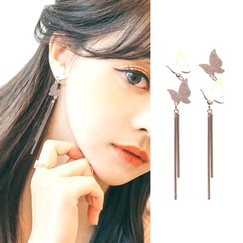 

2018 trendy long earrings drop butterful stainless steel Jewelry Female fashion Jewelry earring Dangle Drop Earring For Women