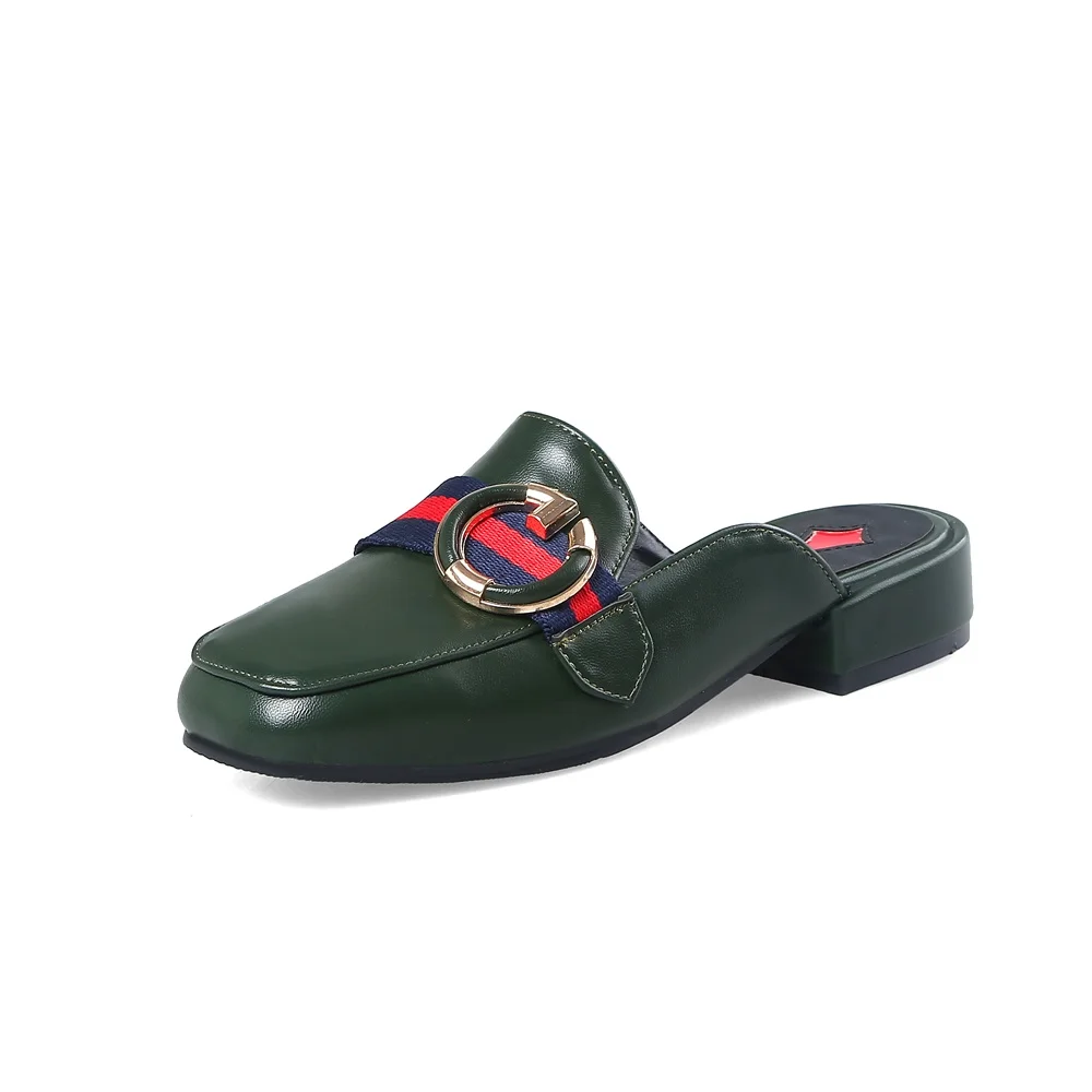 

Maguidern Brand Summer Retro Slippers Women Applique Mules Horsebit Loafers Slip On Flat Sandals Women Shoes