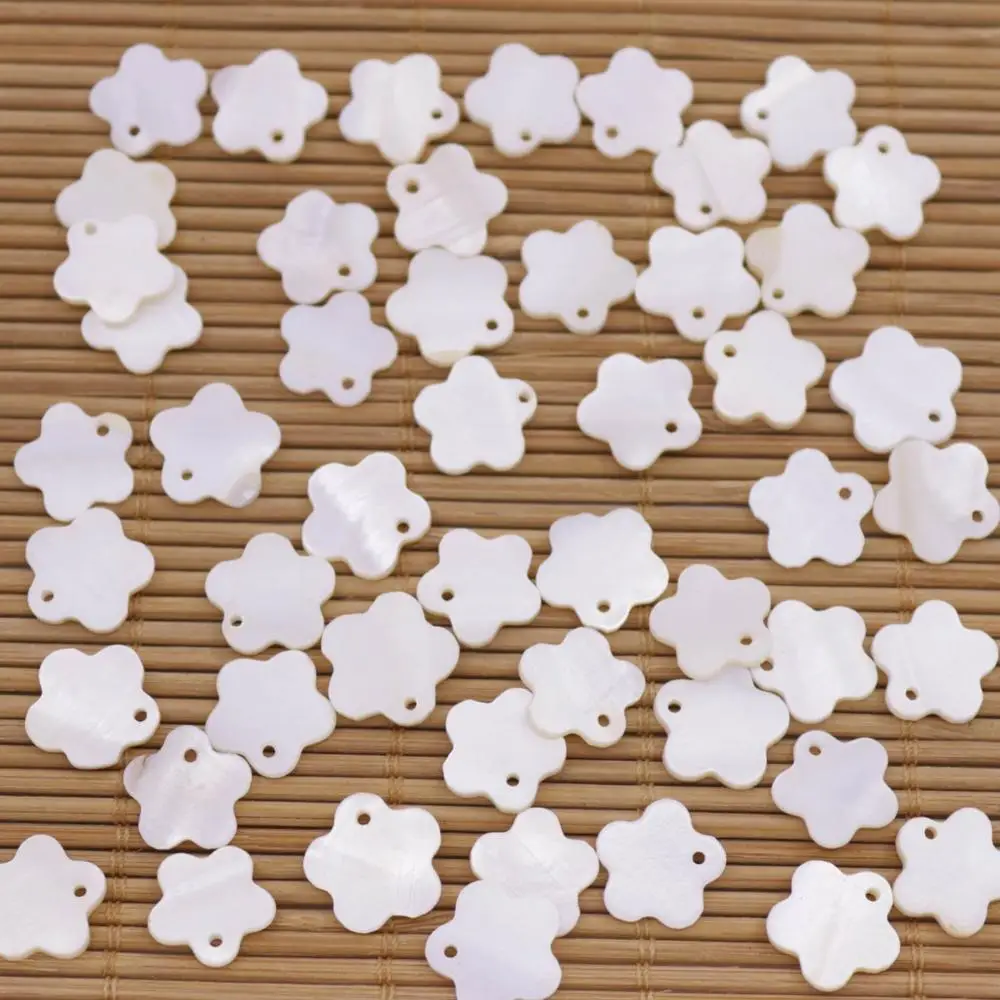 

50 PCS 12-13mm Flower Natural Shell Charms Pendants White Mother of Pearl