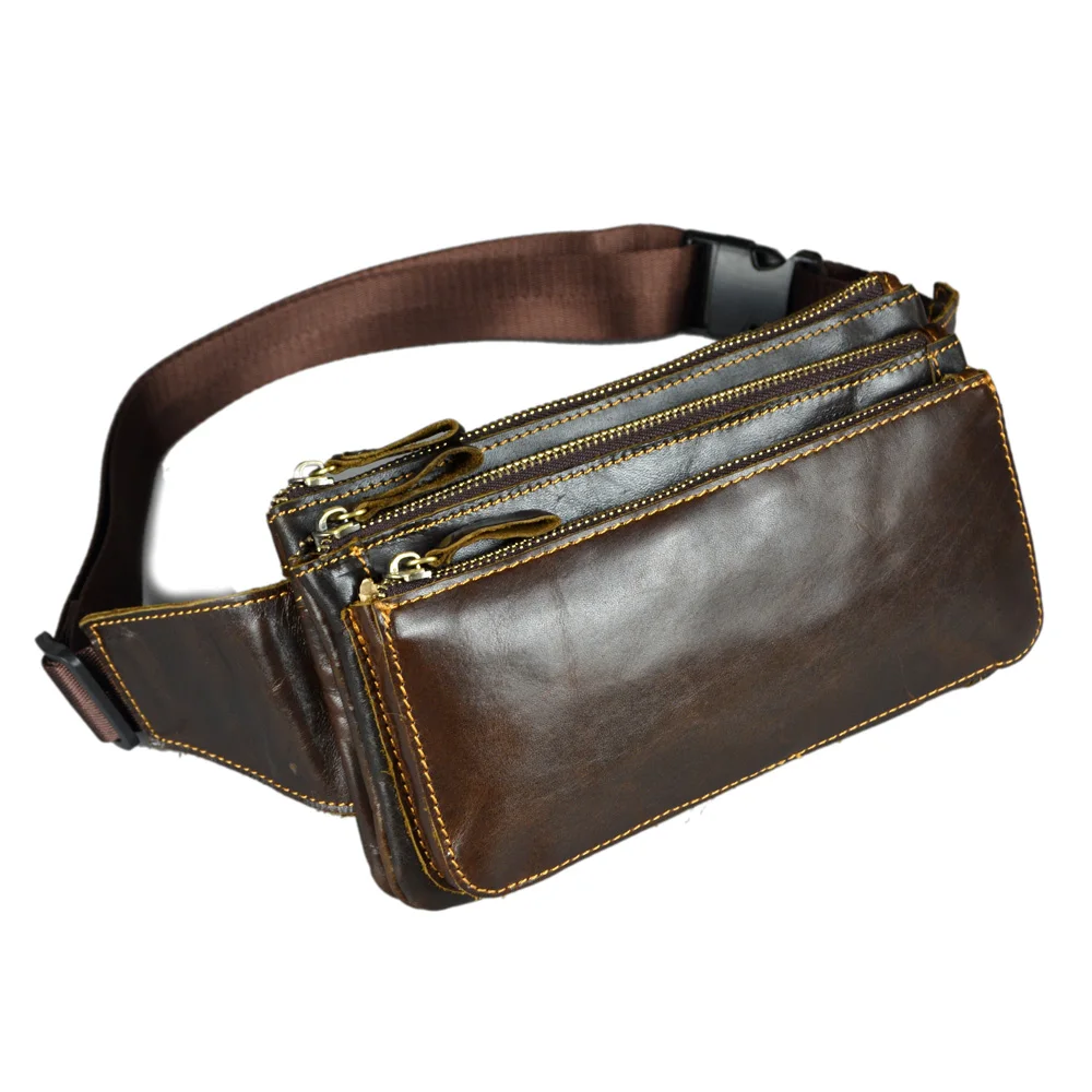 Genuine leather cowhide small waist bags for men Tactical mans belt