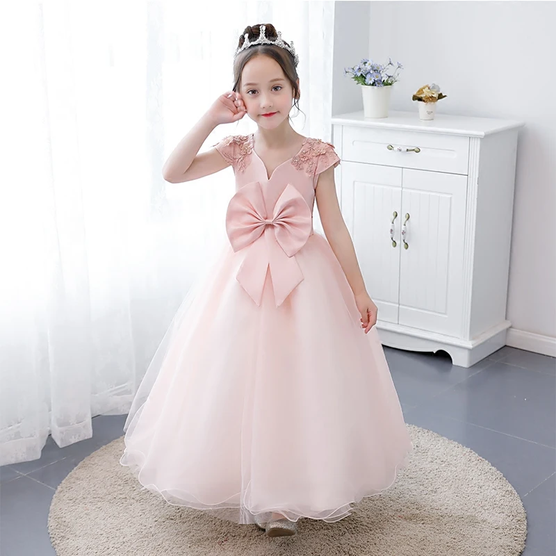 

2018 New Elegant Toddler Baby Kids Girls Wedding Party Prom Princess Pink Dress Birthday Kids Teen Tutu Sleeveless Long Dresses