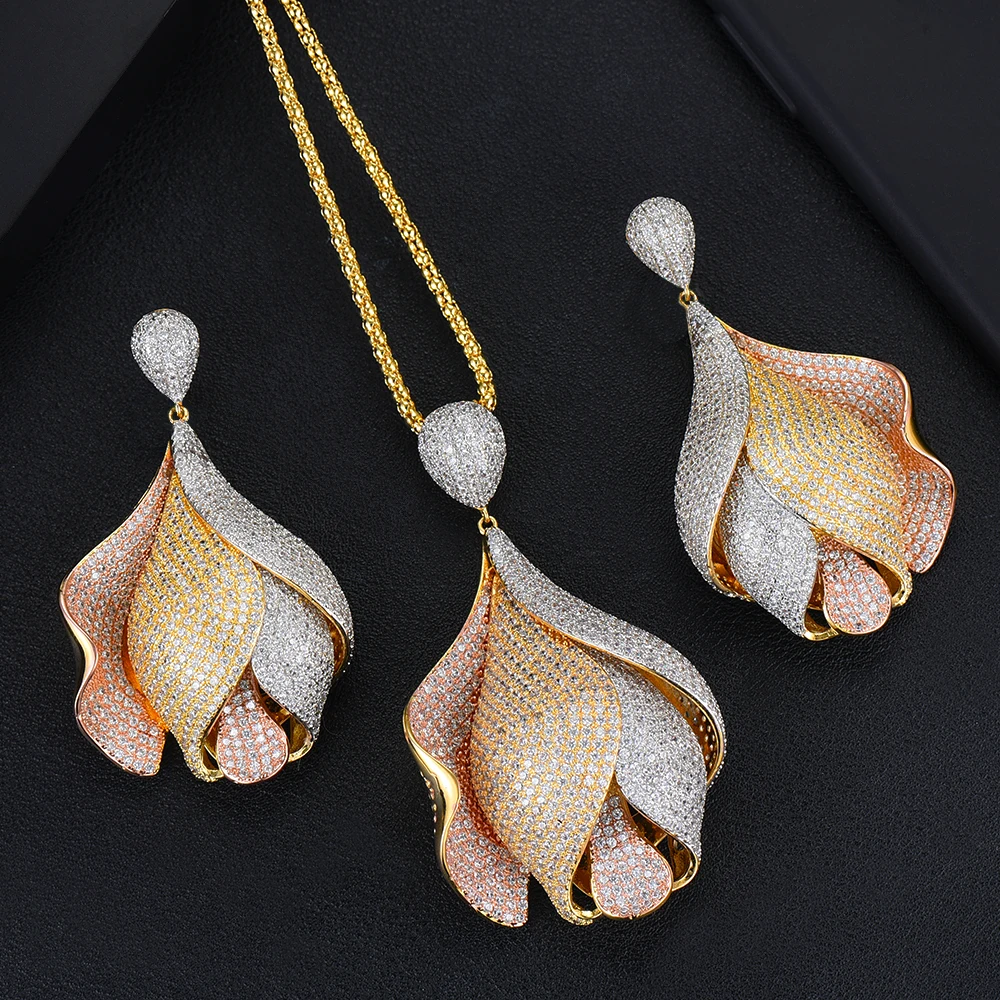 

missvikki Charm Bloom Flowers Luxury Design Gorgeous Necklace Earrings for Women Bridal Wedding Engagement Anniversary Jewelry