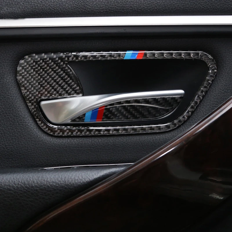 Carbon Fiber Car Inner Door Bowl Handle Cover Trim Fit For Bmw F30 F34 Series 3