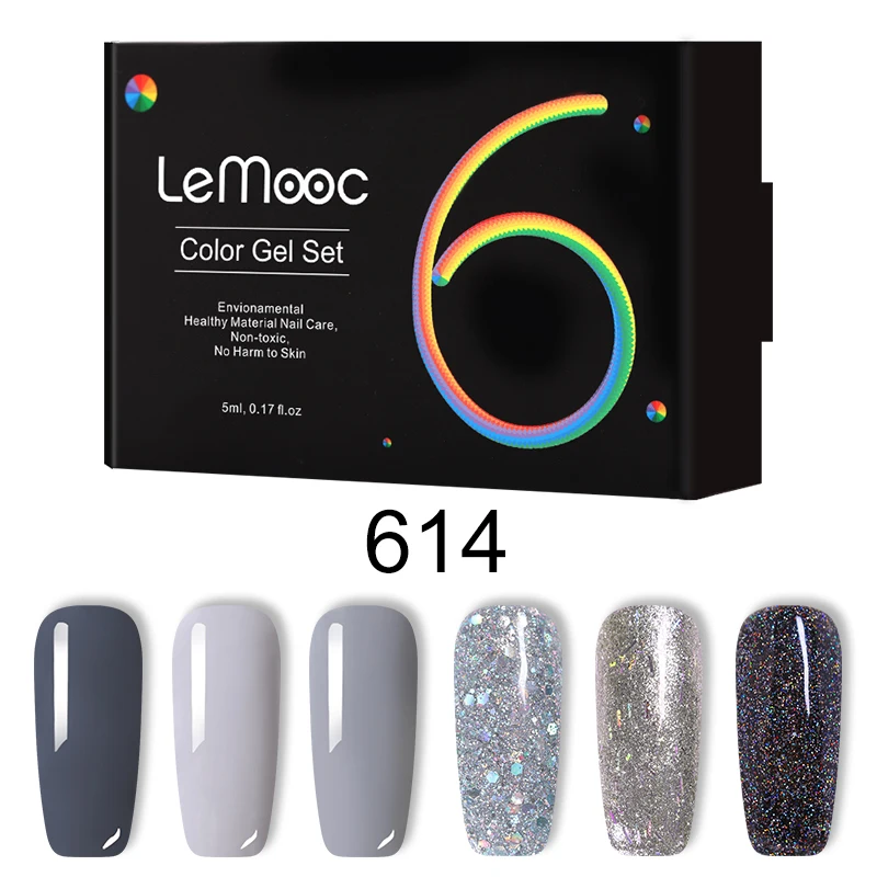 LEMOOC 5 мл 6 шт./лот Однотонная одежда Soak Off Gel Nail Polish сияющий блеск пайетки pure Nude цветной дизайн ногтей гель Лаки - Цвет: LM-614