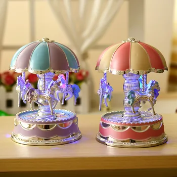 

Windup Merry Light Horse Carousel Movement Music Box Kid Toy Christmas Electrical LOVE Gift Home Decoration Accessory musical