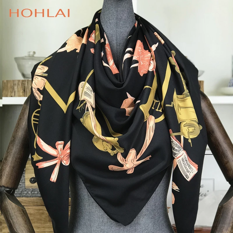 

2019 New Design Twill Silk Scarf Women Dance Girl Square Scarves Large Bandana Luxury Kerchief Hijab Scarf Female Head Foulard