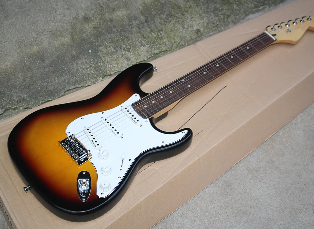 

Special Sale Tobacco Sunburst Electric Guitar with Rosdewood Fretboard,White Pickguard,3S Pickups,offering customized services