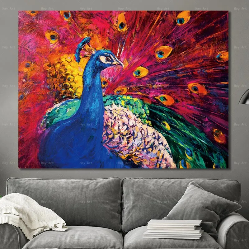 Peacock Animal Wall Art Picture Paintings on Canvas Abstract Posters and Prints No Frame