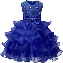 Kids Sleeveless Princess Dress Girls Flower Chiffon Wedding Dress For Ceremony Party Multi Layer Ball Gown Dignity Blue Dress
