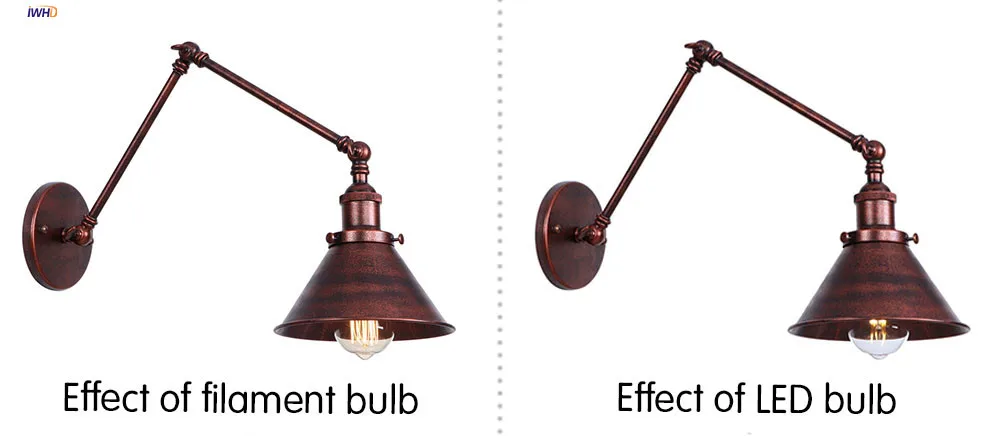 IWHD античный поворотный длинный настенный светильник светодиодный светильник для спальни железный металлический Лофт стиль промышленный настенный светильник в стиле ретро винтажное бра Эдисона