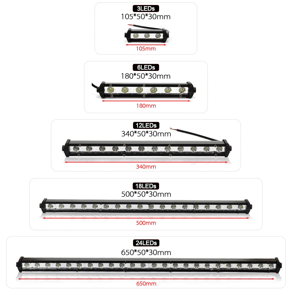 Внедорожник прямые тонкий светодиодный светильник бар однорядные 10,5/18/34/50/65 см 15 Вт 30 Вт 60 Вт 90 Вт 120 Вт для внедорожника 4X4 ATV внедорожник светодиодный рабочий светильник