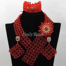 Красная африканская бижутерия набор большой нигерийский свадебное с кристаллами бусы ожерелье браслет серьги набор AIJ706