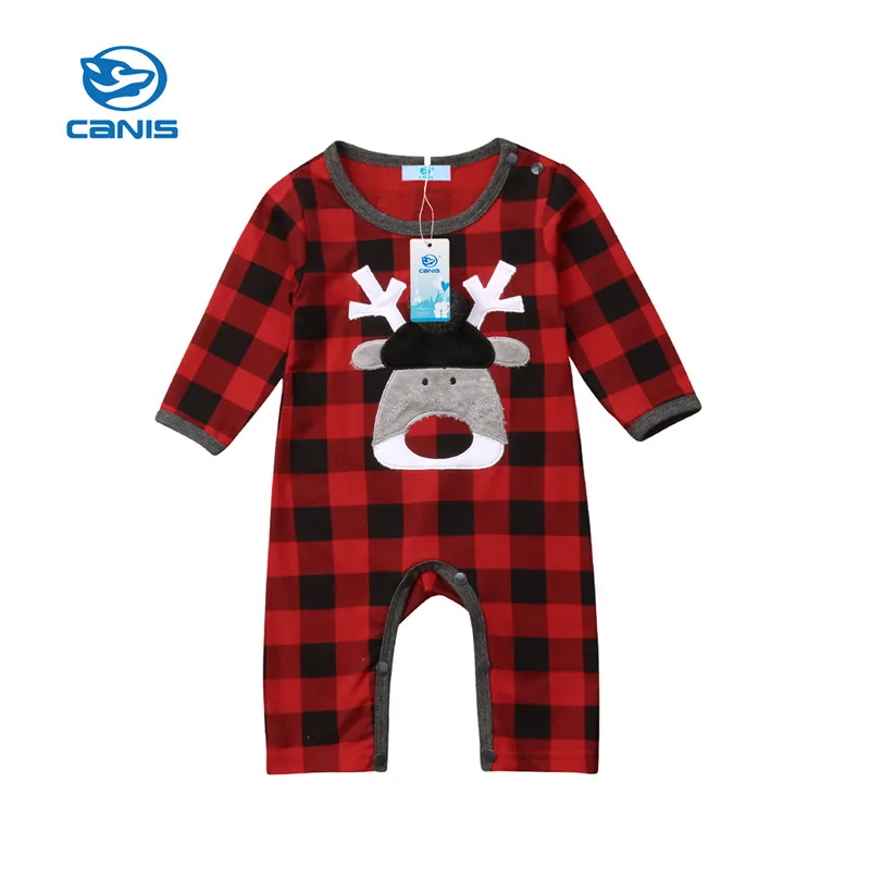 

CANIS Baby Rompers Long sleeve Christmasd Kid Newborn Baby Boy Girl Xmas Deer Romper Plaid Checks Jumpsuit Play Clothes Autumn