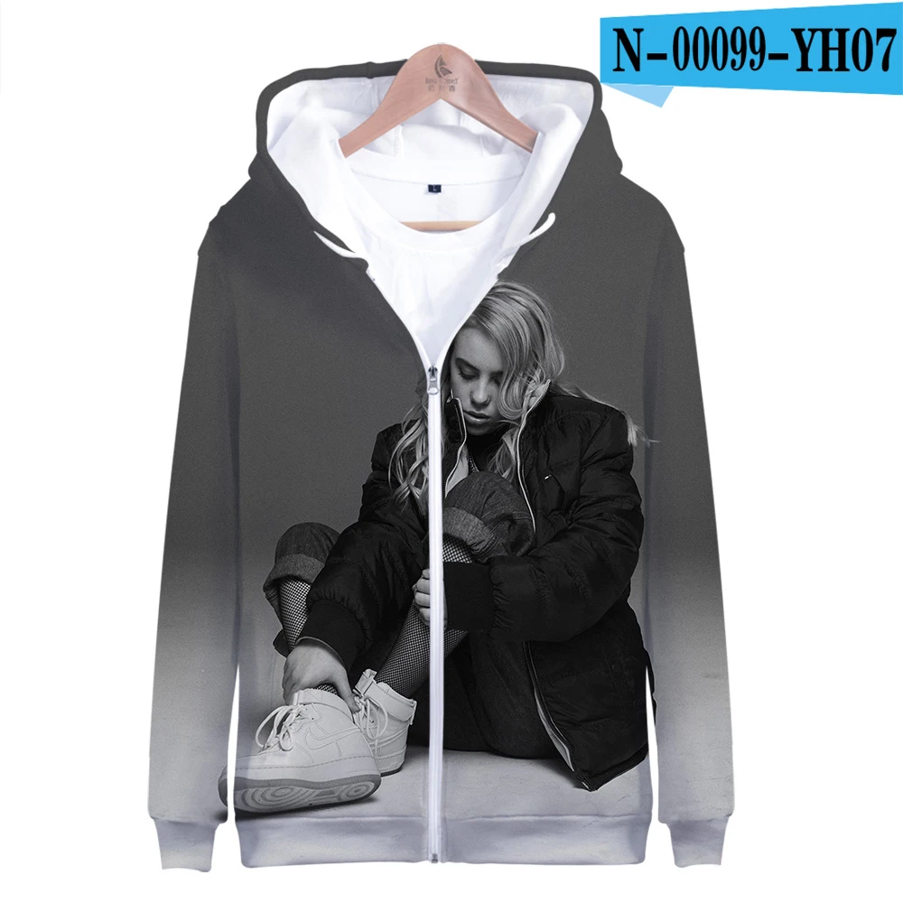 Billie Eilish harajuku 3D толстовки на молнии Modis K pop толстовка Bangtan для мальчиков и девочек толстовки для фанатов женские/мужские повседневные толстовки на молнии - Цвет: 3D