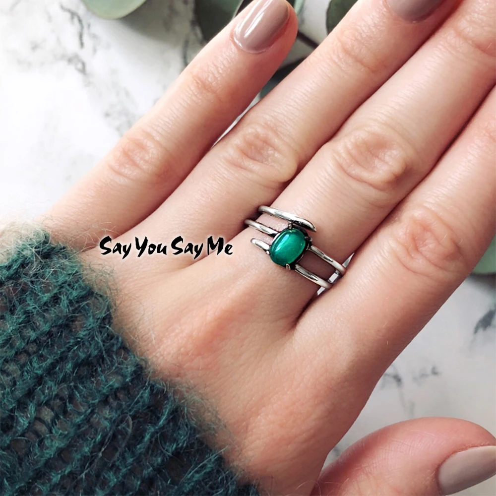 

925 Sterling Silver Malay Jade Natural Stone Ring Say You Say Me Unisex Multilayer Ring Fashion Party 2018 New Arrival Best Gift