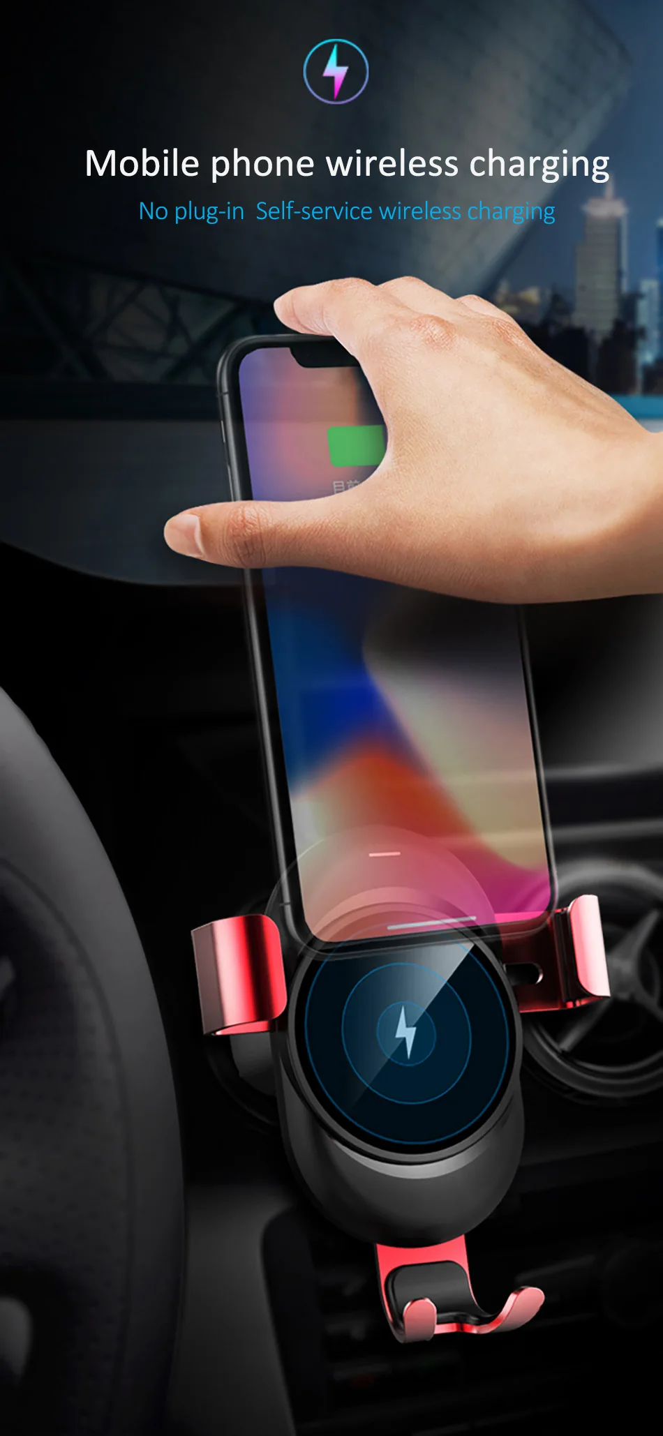 !ACCEZZ 2 in 1 Fast Car Wireless Charger Auto Phone Holder Stand For iPhone X 8 Samsung Galaxy S7 S8 S9 Plus Mount Vent Support (2)