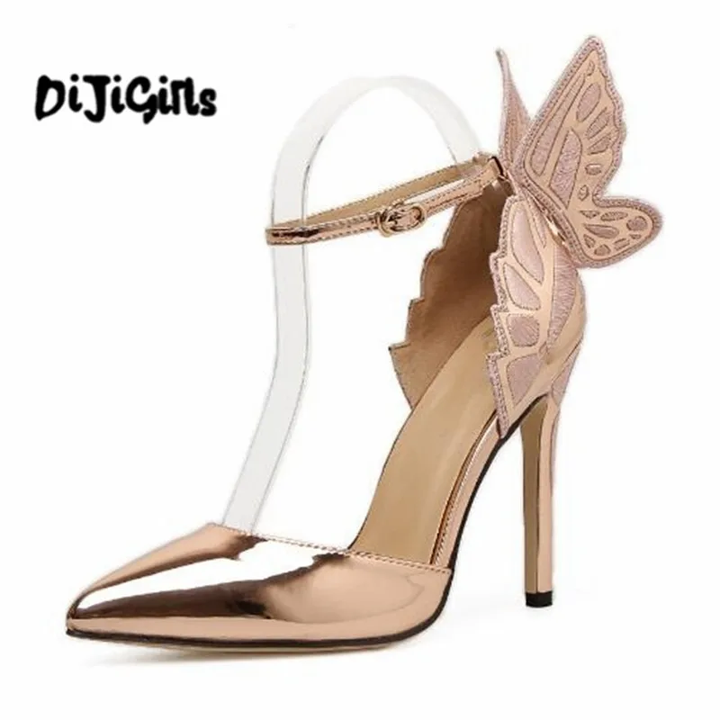 font b Women b font Pointed Toe Pumps Wing 3D Butterfly Embroidery High Heel Ankle