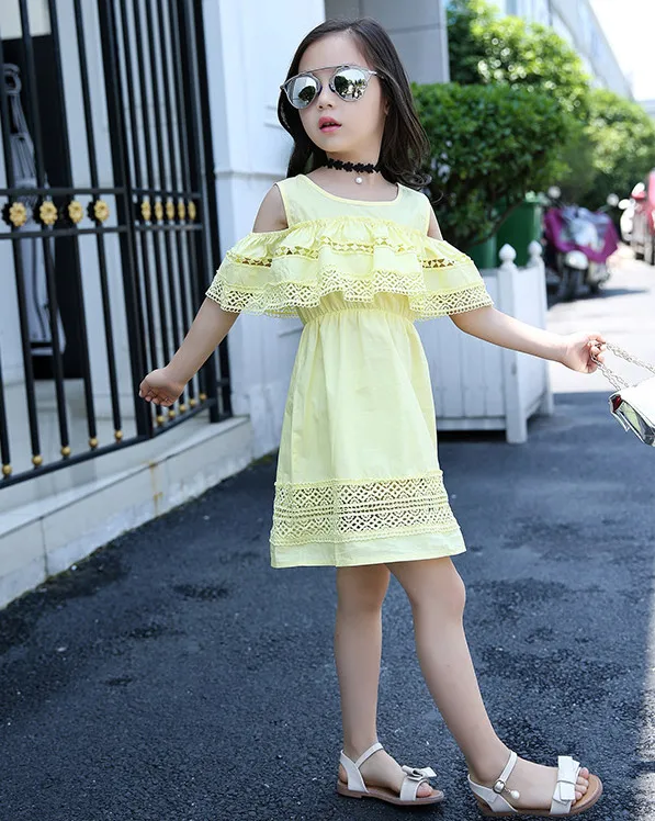 Платье для маленьких девочек Лето, детское кружевное праздничное платье принцессы, одежда для девочек 4, 6, 8, 10, 12 лет - Цвет: yellow