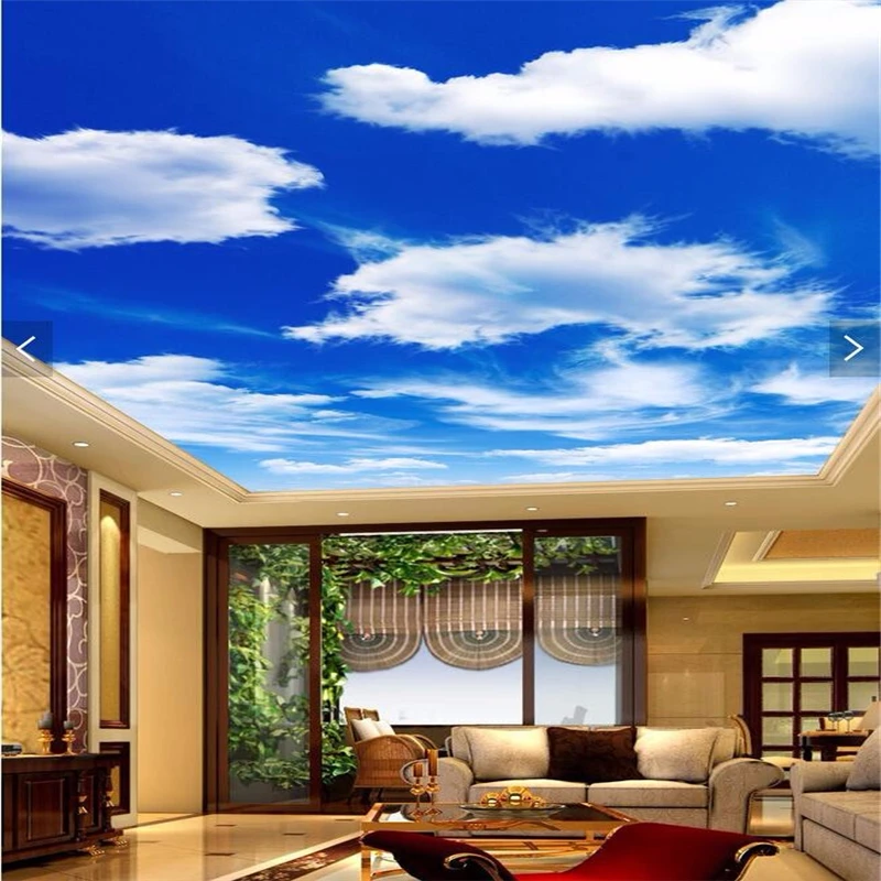Beibehang Custom Ceiling Blue Sky White Clouds Murals Wallpaper For