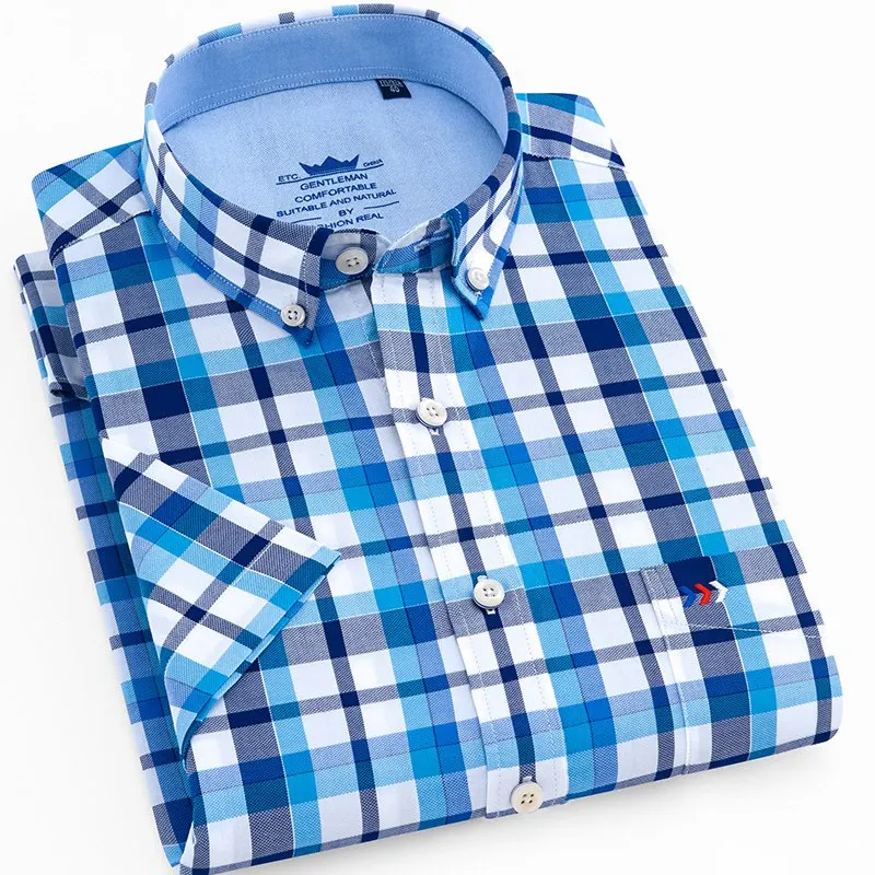 Мужская клетчатая рубашка из чистого хлопка, летняя мужская повседневная рубашка из хлопка, модная мужская рубашка, оксфордские рубашки - Цвет: D201807-22
