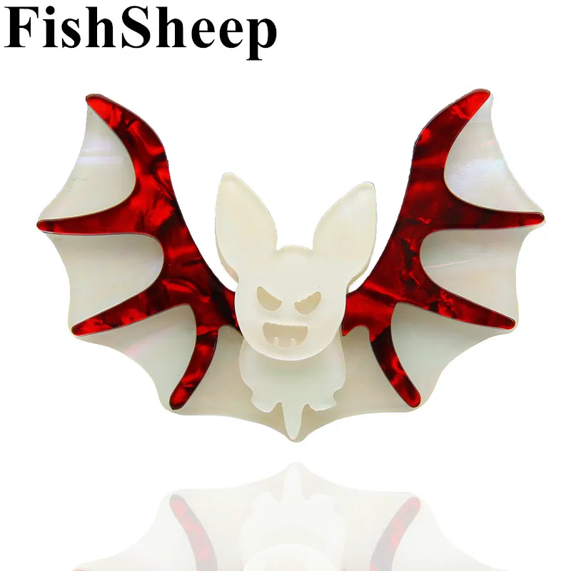 

FishSheep Vintage Halloween Vampire Bleeding Wing Bat Brooch Jewelry For Women Man Acrylic Animal Brooches And Pins Lovely Gifts