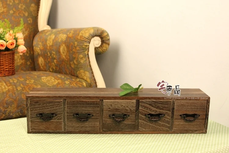 Paulownia wood burning characteristics storage cabinet drawer storage box five with pumping Desktop Storage inline Storage