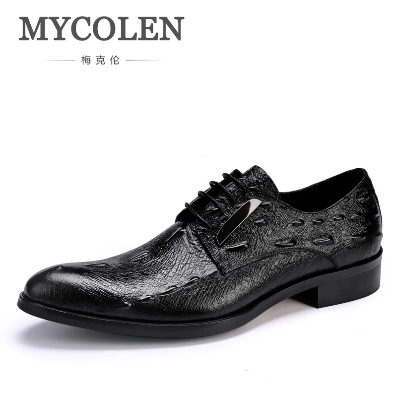 

MYCOLEN New Business Dress Men Formal Shoes Wedding Crocodile Pattern Pointed Toe Genuine Leather Flats Oxford Shoes For Men