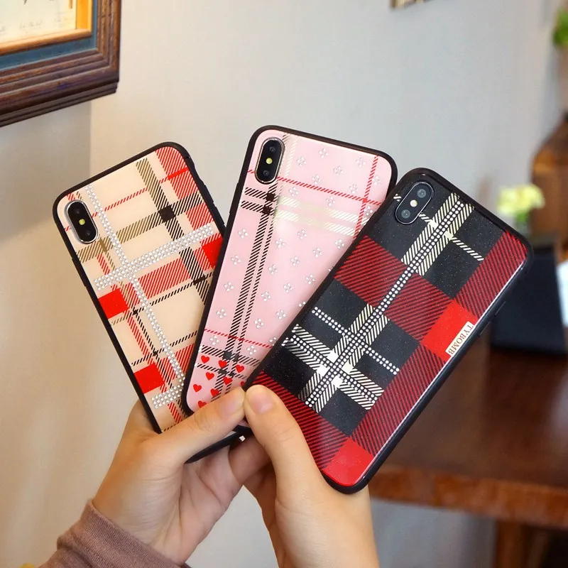 Luxury Bling Diamond Plaid Case For iphone X XR XS Max 6 6S 8 7 Plus Rhinestone Glitter Love Heart Hard Back Cover Coque Fundas (1)