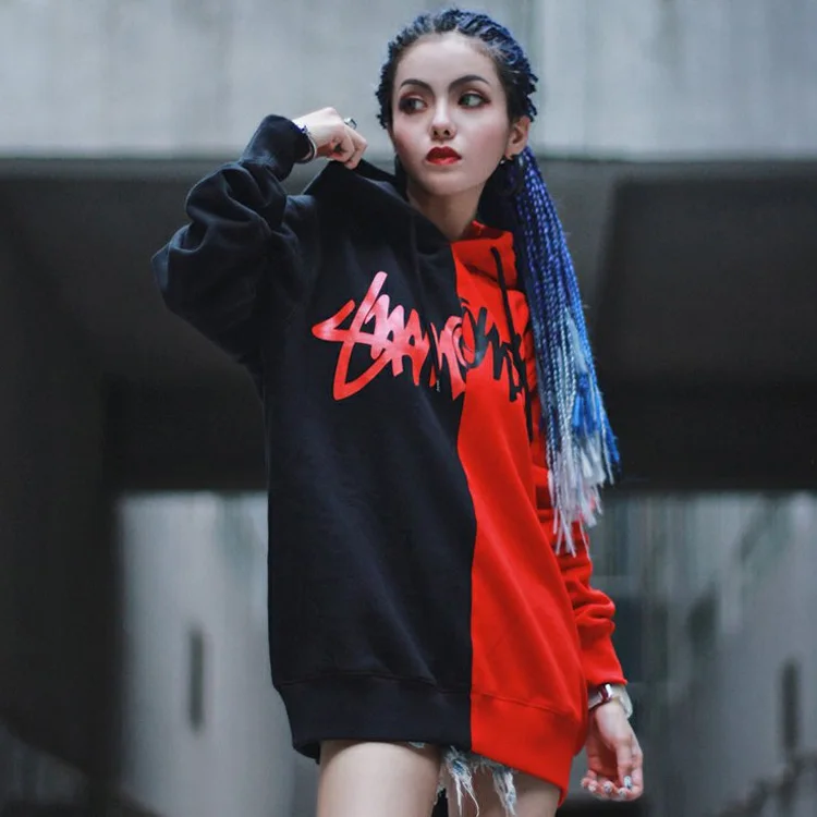  Autumn Winter Warm Thick Hoodies Splice Hoodies Oversize Hip-hop Style Couples Tyga Hoodie Plus Siz