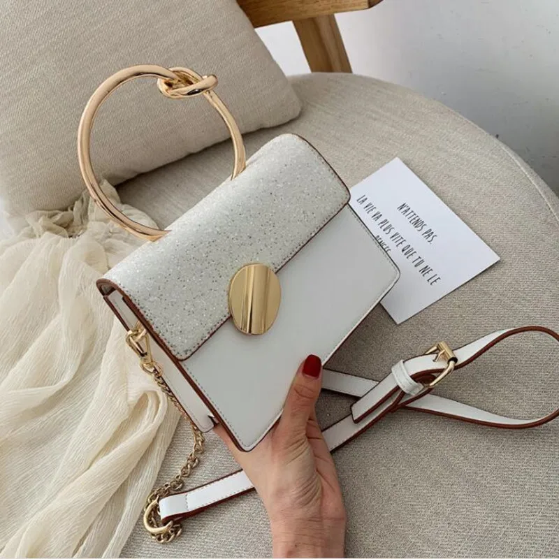 Личность дизайнера блестками металлической ручкой Mujur Tote Flap Для женщин Crossbody