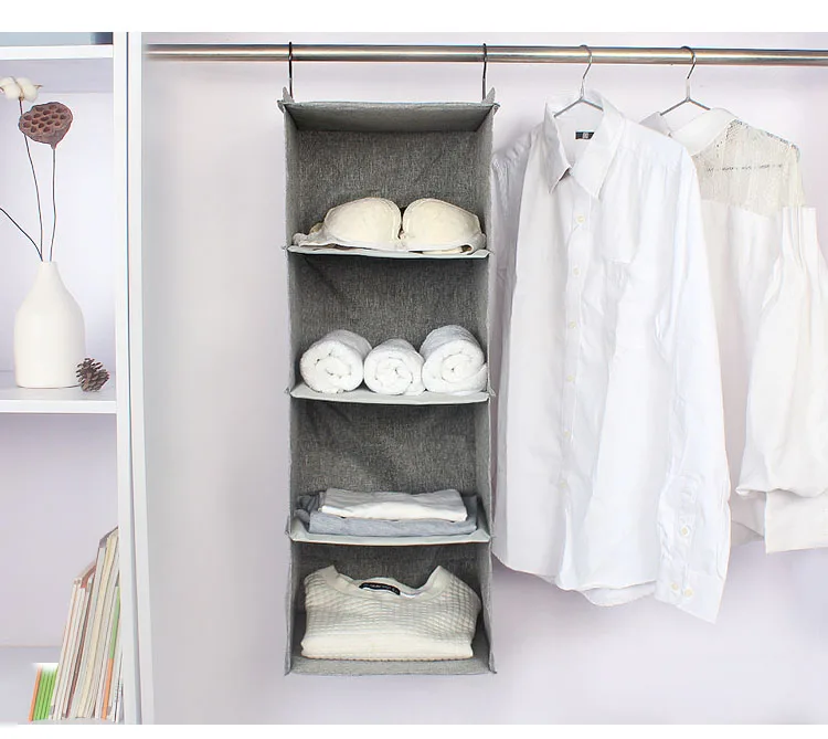 4 Cells Linen fabric Shoes Garment Organizer Rack Pockets Stand Holder Wardrobe Hanging Bag Storage Bag Clothes Organizers 103 (7)