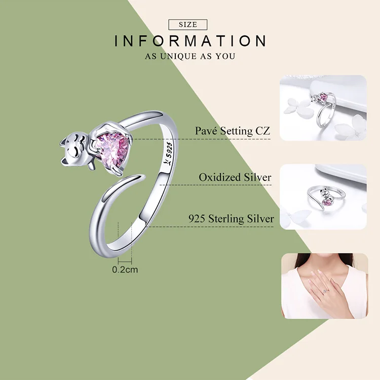 Настоящее Серебро 925 пробы кошачье кольцо симпатичное животное открытый размер кольца для женщин Стерлинговое серебро обручальное ювелирное изделие ECR220
