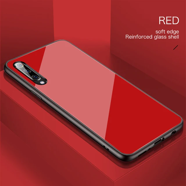 Luxury Plain Glass Case For Xiaomi Mi 10 8 9 SE Lite F1 Redmi Note 5 6 7 Pro Plus Pocophone F1 Phone Cover Red