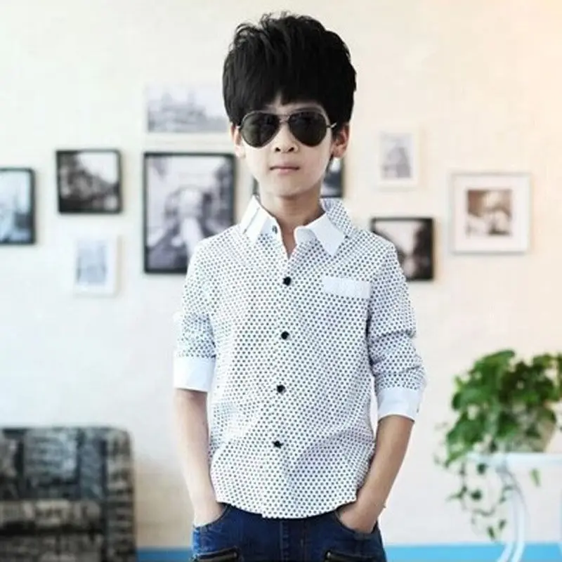 

2016 Autumn winter Boys Formal Plain Long Sleeved Shirt Party Polka Dot Shirts 3-8Years