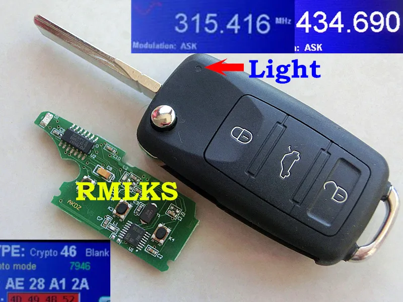 RMLKS Новый 4 кнопочный дистанционный брелок 315 МГц 433 ID46 PCF7946 чип Uncut HU66 Blade подходит