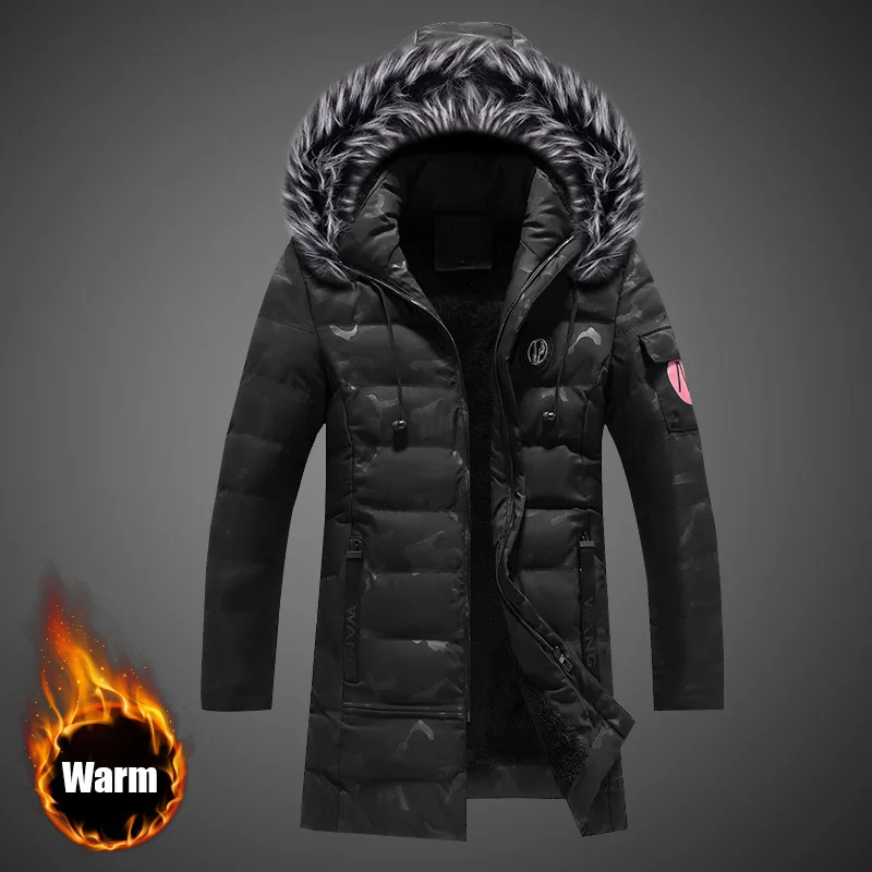 De Faux Col Fourrure Green Outwear Parka D'hiver army Noir Veste Mode Camouflage À 2018 Hommes Tranchée Manteau Militaire Tops bleu Chaud Velours Capuchon Long kXZTuOiP