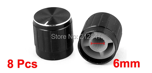 8pcs 6mm Hole Dia Metal Round Potentiometer  Lamp Dimmer Rotary Switch Knob Control Cap Black