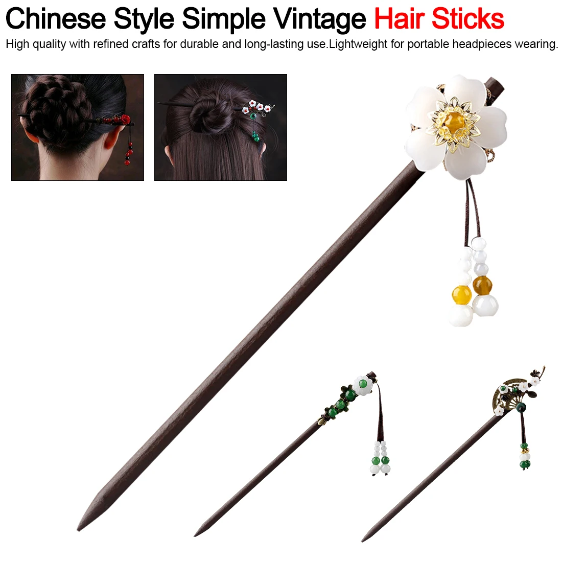 

Chinese Style Fashion Vintage Hair Sticks Wood hair stick Women copper Flower hair Pins Handmade hair jewelry