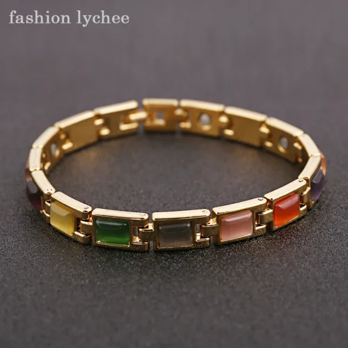 Модный магнитный браслет lychee для ухода за здоровьем, многоцветный, женские камни «кошачий глаз», красивый женский браслет, ювелирные изделия, аксессуары - Окраска металла: 10