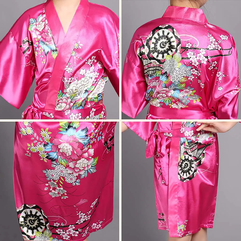 Japanese Kimono Women Bath Robe Sleepwear – Floral V-Neck Mini Dress Night Gown