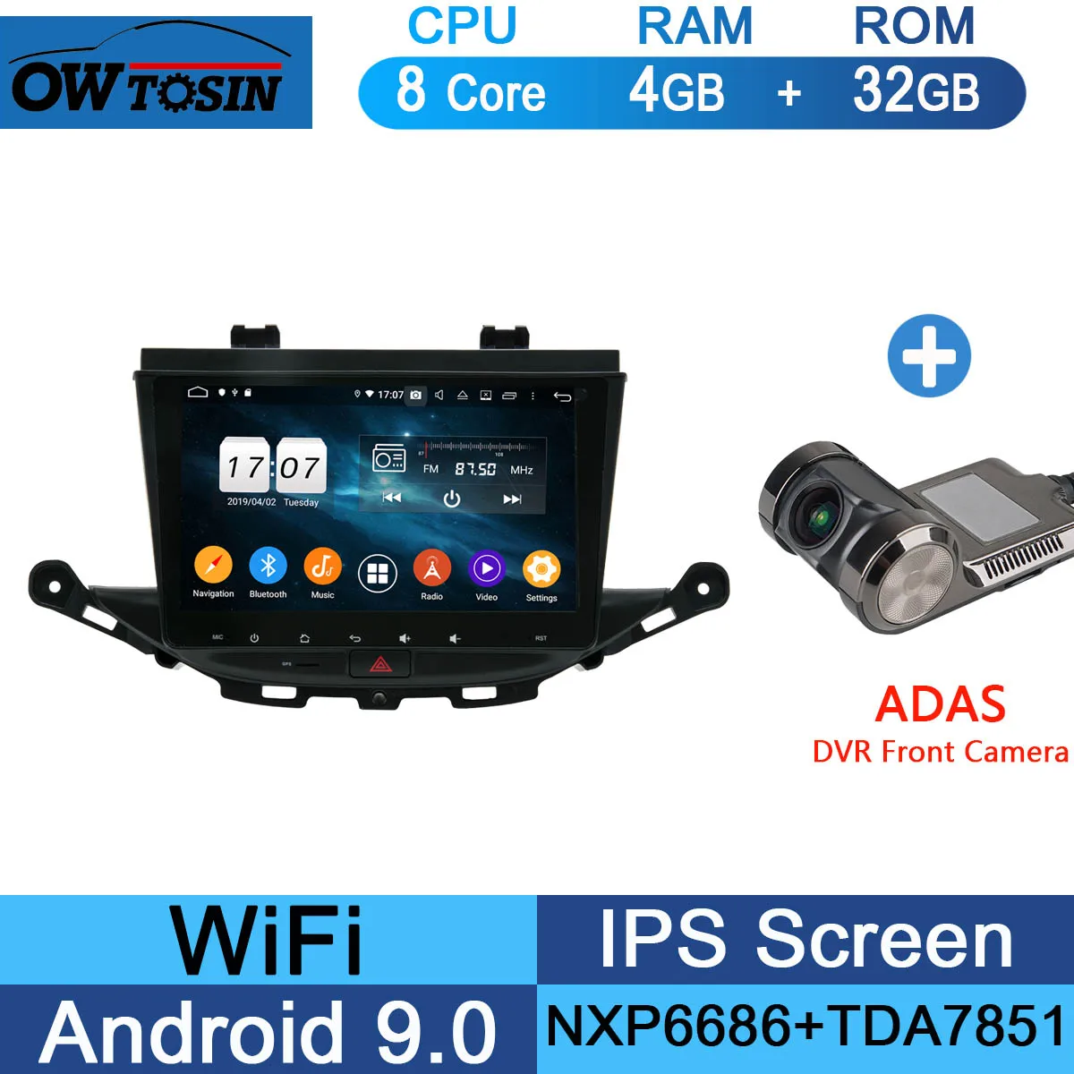 Ips " Android 9,0 8 Core 4G+ 64G автомобильный DVD плеер gps навигация для Opel ASTRA K Мультимедиа стерео DSP CarPlay Parrot BT - Цвет: 32G Adas Camera